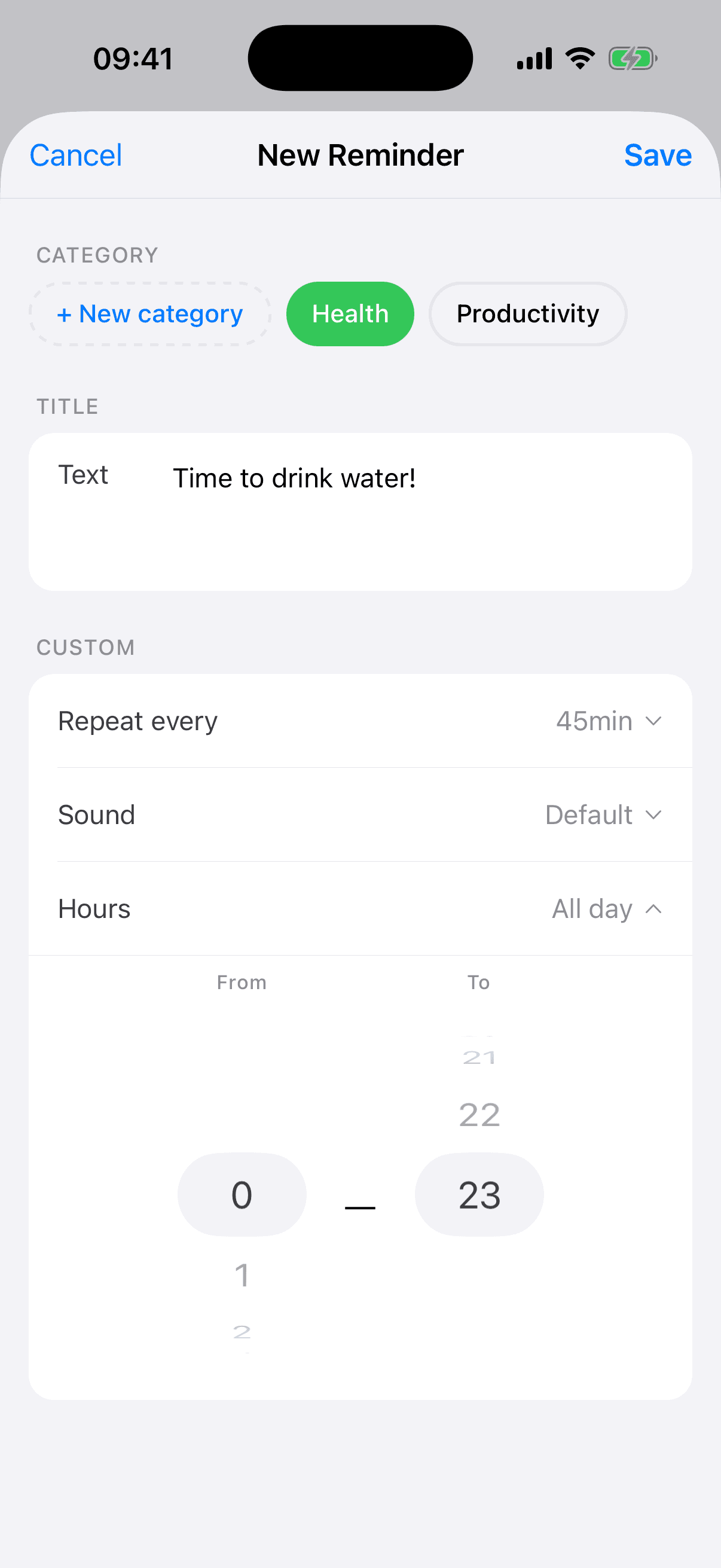 Timeframe picker for recurring reminders