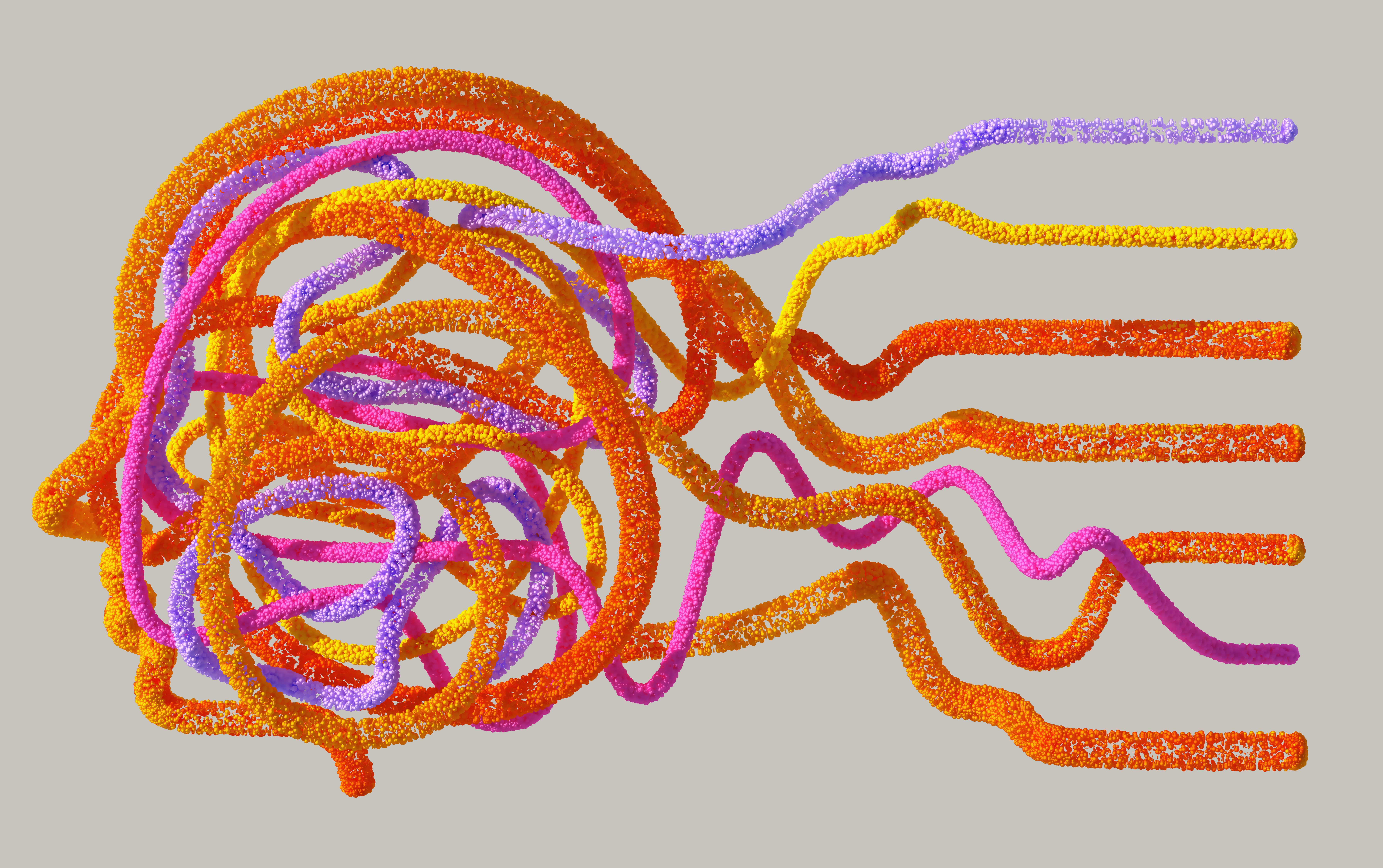 A 3D visualization of complex, intertwined flow lines in various colors moving from left to right